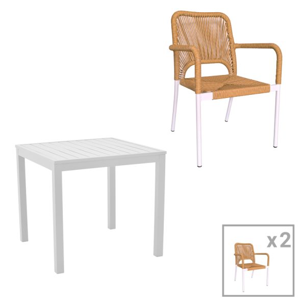 200 000798 Dining table Kliton - Norture set of 3 pakoworld aluminum in white shade 80x80x74cmHOT DEALS