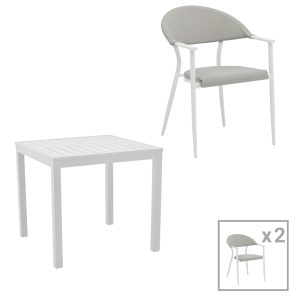 200 000803 Dining table Kliton - Pino set of 3 pakoworld aluminum in white shade 80x80x74cmSPRING OFFERS