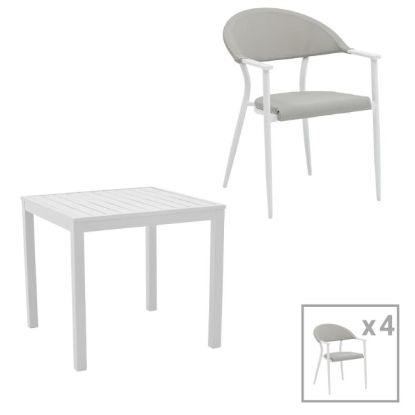 200 000804 Dining table Kliton - Pino set of 5 pakoworld aluminum in white shade 80x80x74cmSPRING OFFERS