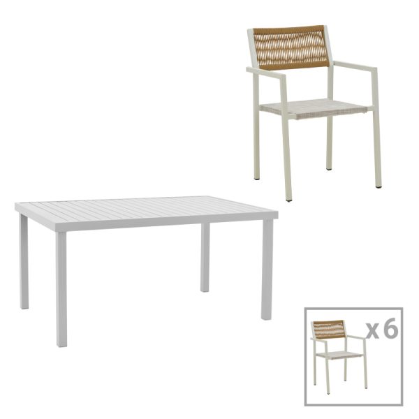 200 000808 Dining table Kliton - Savor set of 7 pakoworld aluminum in white shade 150x80x74cmOutdoor furniture > Garden food table