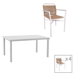 200 000809 Kliton dining table - Clutch set of 5 pakoworld aluminum in white shade 150x80x74cmOutdoor furniture > Garden food table