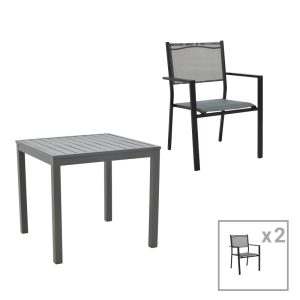 200 000814 Dining table Moly - Kliton set of 3 pakoworld anthracite and black aluminium-textilene in anthracite shade 80x80x74cmOutdoor furniture > Garden food table
