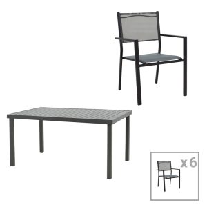 200 000827 Dining table Moly-Kliton A set of 7 pakoworld aluminum and anthracite textilene 150x80x74cmOutdoor furniture > Garden food table