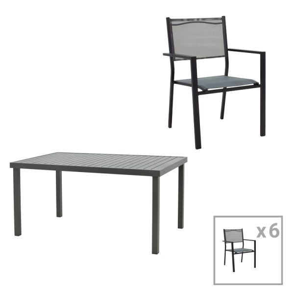 200 000827 Dining table Moly-Kliton A set of 7 pakoworld aluminum and anthracite textilene 150x80x74cmOutdoor furniture > Garden food table