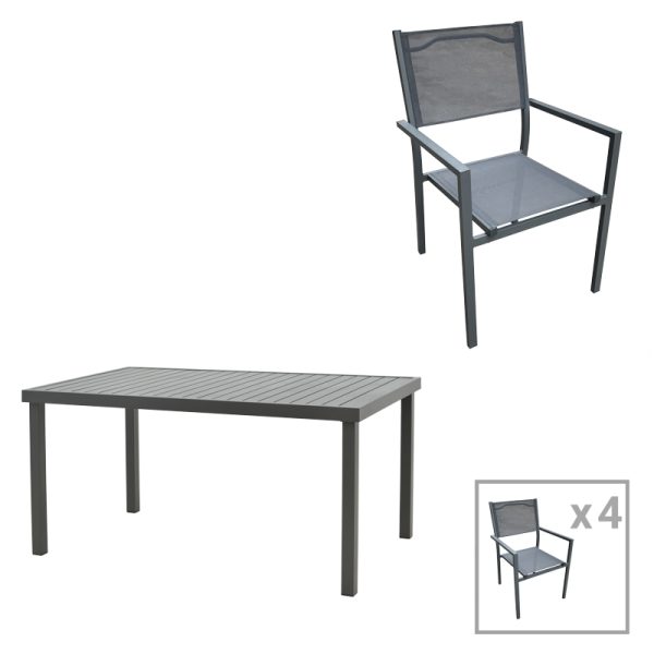 200 000830 Dining table Moly-Kliton B set of 5 pakoworld aluminum and anthracite textilene 150x80x74cmOutdoor furniture > Garden food table