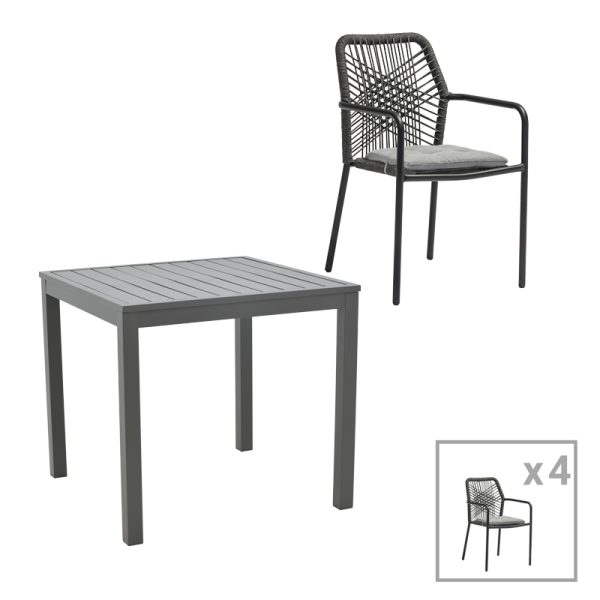 200 000846 Kliton-Kherson dining table set of 5 pakoworld aluminum in anthracite shade 80x80x74cmOutdoor furniture > Garden food table