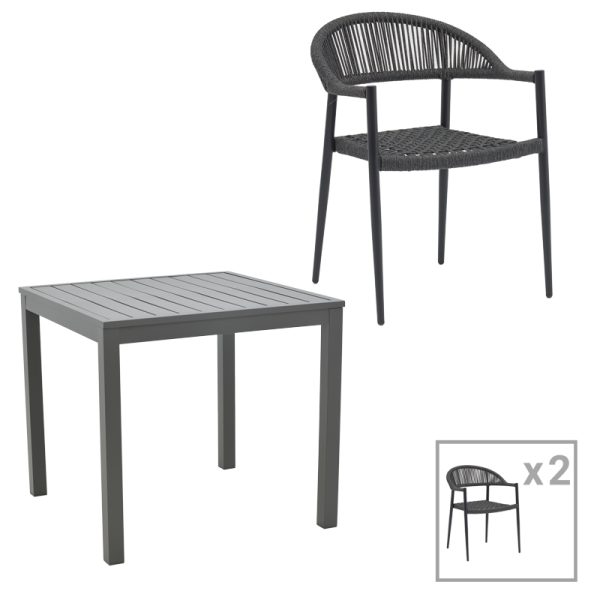 200 000849 Dining table Kliton-Freiburg set of 3 pakoworld aluminum in anthracite shade 80x80x74cmOutdoor furniture > Garden food table