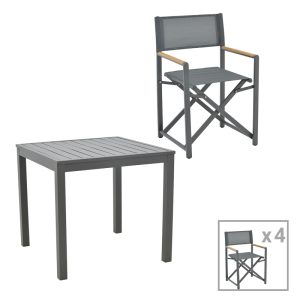 200 000852 Kliton-Mabu dining table set of 5 pakoworld aluminum in anthracite shade 80x80x74cmOutdoor furniture > Garden food table