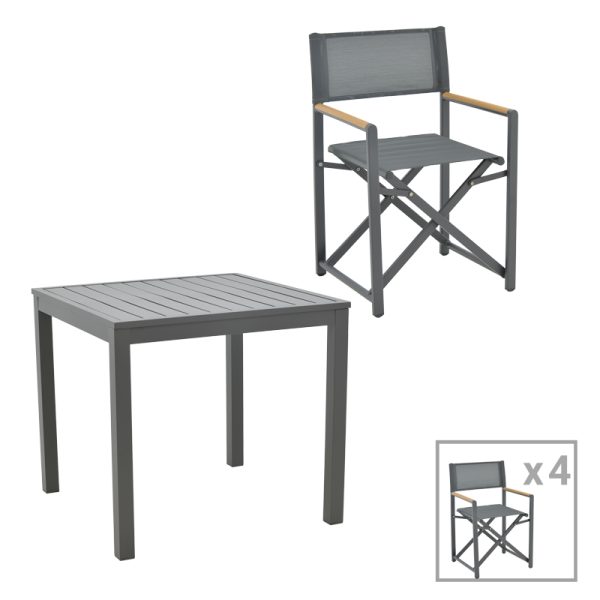 200 000852 Kliton-Mabu dining table set of 5 pakoworld aluminum in anthracite shade 80x80x74cmOutdoor furniture > Garden food table