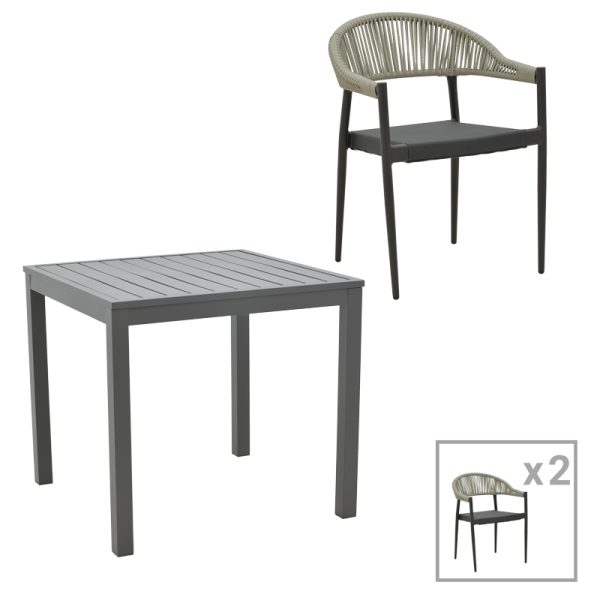 200 000859 Dining table Kliton- Elation set of 3 pakoworld aluminum in anthracite shade 80x80x74cmOutdoor furniture > Garden food table