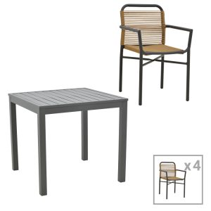 200 000864 Dining table Kliton-Clutch set of 5 pakoworld aluminum in anthracite shade 80x80x74cmEASTER OFFERS