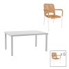 200 000870 Dining table Nares-Norture B set of 7 pakoworld white aluminum and plywood in a natural shade 180x90x72.5cmOutdoor furniture > Garden food table