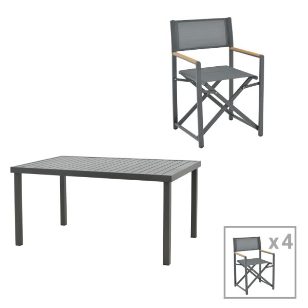200 000879 Dining table Mabu-Kliton A set of 5 pakoworld aluminum in anthracite shade 150x80x74cmOutdoor furniture > Garden food table