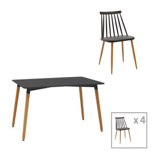 200 000970 Aurora-Natali pakoworld dining table set of 5 pp-mdf in black-natural color 120x80x76cmIndoor furniture > Dinning sets