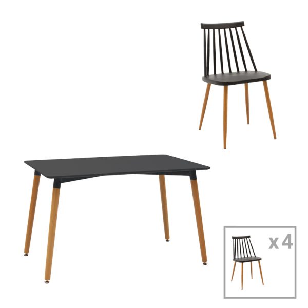 200 000970 Aurora-Natali pakoworld dining table set of 5 pp-mdf in black-natural color 120x80x76cmIndoor furniture > Dinning sets