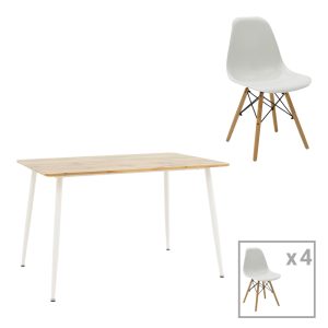 200 001003 Julita-Cuba pakoworld dining table set of 5 pp-mdf in white-sonoma color 120x80x75cmIndoor furniture > Dinning sets