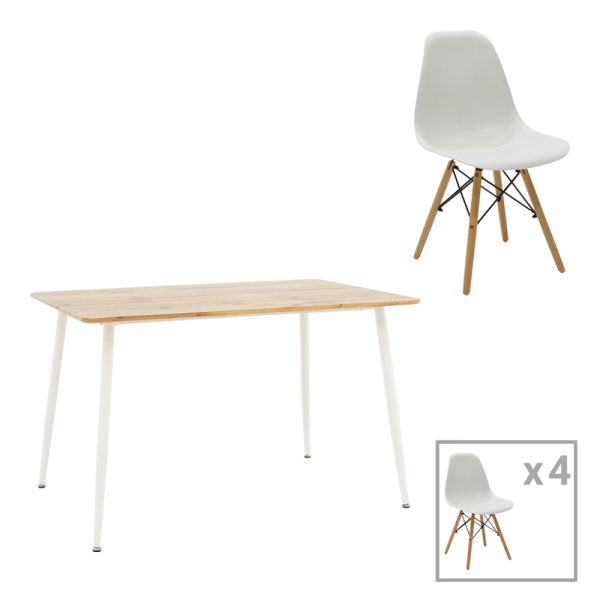 200 001003 Julita-Cuba pakoworld dining table set of 5 pp-mdf in white-sonoma color 120x80x75cmIndoor furniture > Dinning sets