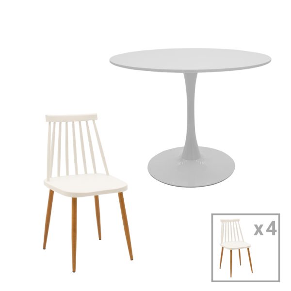 200 001008 Aurora-Balou pakoworld dining table set of 5 pp-mdf in white color D100x75cmIndoor furniture > Dinning sets