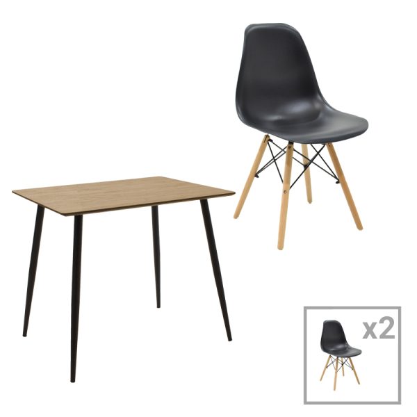 200 001014 Julita-Cuba pakoworld dining table set of 5 pp-mdf in black-sonoma color 70x70x75cmIndoor furniture > Dinning sets