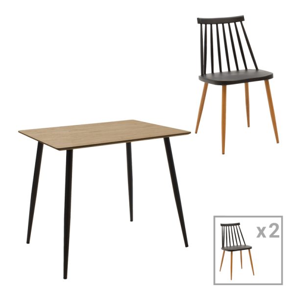 200 001015 Aurora-Cuba pakoworld dining table set of 3 pp-mdf in black-sonoma color 70x70x75cmIndoor furniture > Dinning sets