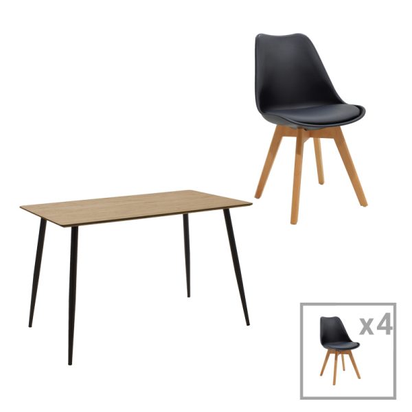 200 001022 Gaston-Cuba pakoworld dining table set of 5 pp-mdf in black-sonoma color 120x70x76cmIndoor furniture > Dinning sets