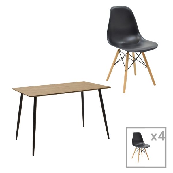 200 001023 Julita-Cuba dining table set of 5 pakoworld MDF-PP in black-sonoma color 120x70x76cmIndoor furniture > Dinning sets