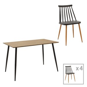 200 001024 Aurora-Cuba pakoworld dining table set of 5 pp-mdf in black-sonoma color 120x70x76cmIndoor furniture > Dinning sets