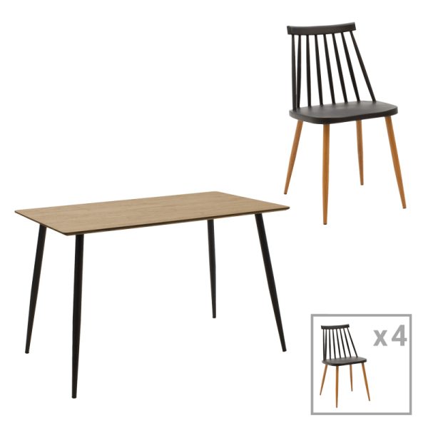 200 001024 Aurora-Cuba pakoworld dining table set of 5 pp-mdf in black-sonoma color 120x70x76cmIndoor furniture > Dinning sets