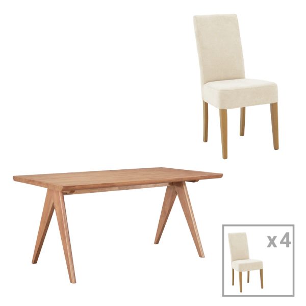 200 001053 Dining table Ditta-Winslow pakoworld set of 5 pieces rubberwood in light walnut color 180x85x75cmIndoor furniture > Dinning sets
