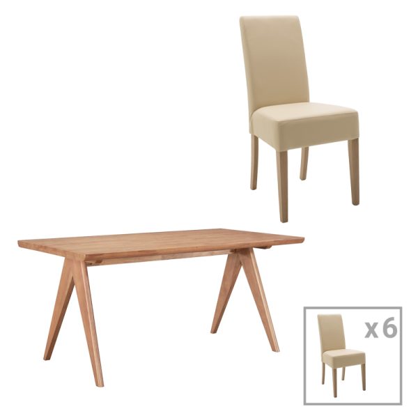 200 001057 Dining table Ditta-Winslow A pakoworld set of 7 pieces rubberwood in light walnut color 180x85x75cmIndoor furniture > Dinning sets