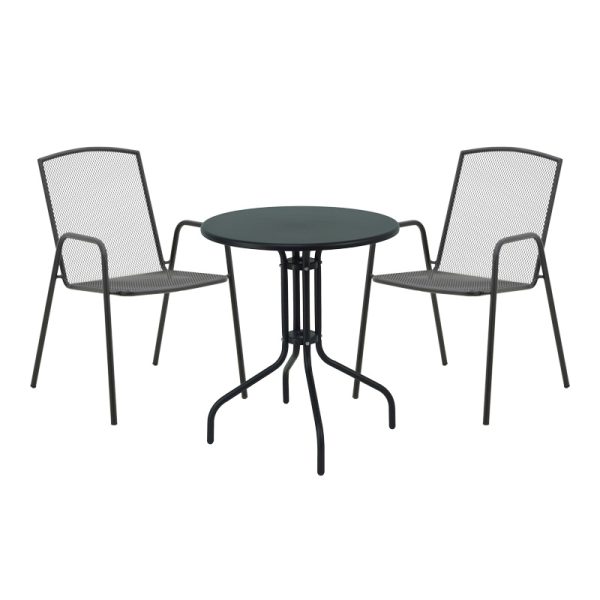 200 001125 Vergo-Pomedon pakoworld dining set 3pcs metal in black shadeOutdoor furniture > Garden food table