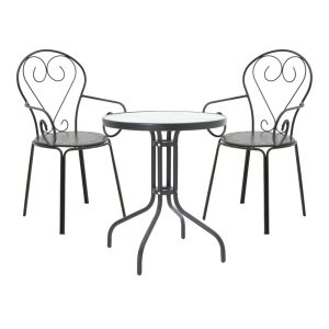 200 001130 Watson-Monasty pakoworld dining set 3pcs metal in black shadeOutdoor furniture > Garden food table