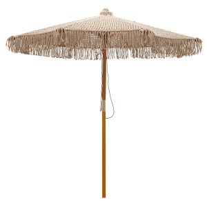 218 000008 Professional umbrella Renny pakoworld beige macrame - beech wood Φ2.5meBOHO CHIC > Outdoor/Beach items