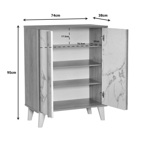 249 000054 3 Shoe rack-cabinet Kumen pakoworld melamine in oak marble shade 74x38x95cmIndoor furniture > Shoe storage cabinet & cupboards