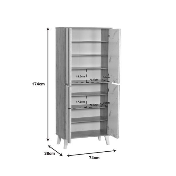 249 000055 4 Shoe cabinet Kumen pakoworld oak marble melamine 74x38x174cmIndoor furniture > Shoe storage cabinet & cupboards