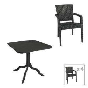 253 000082 Dining table Icon-Halcyon pakoworld set of 5 pieces PP in anthracite colorOutdoor furniture > Garden food table