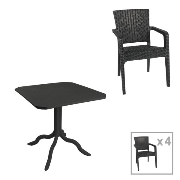 253 000082 Dining table Icon-Halcyon pakoworld set of 5 pieces PP in anthracite colorOutdoor furniture > Garden food table