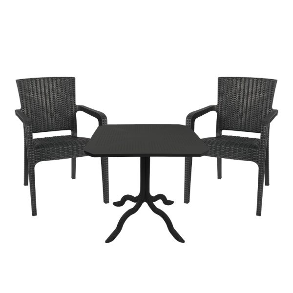 253 000083 Dining set Icon-Halcyon pakoworld set 3pieces PP dark grey 80x80x74,5cmOutdoor furniture > Garden food table