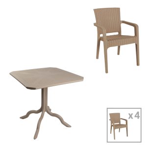 253 000092 Dining table Icon-Halcyon pakoworld set of 5 pieces PP in cappuccino colorOutdoor furniture > Garden food table