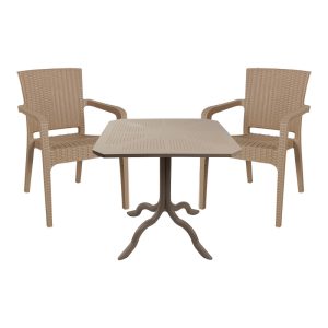 253 000093 Dining table Icoan-Halcyon pakoworld set of 3 pieces PP in cappuccino colorOutdoor furniture > Garden food table