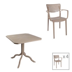 253 000096 Dining table Icon-Frontline pakoworld set of 5 pieces PP in cappuccino colorOutdoor furniture > Garden food table