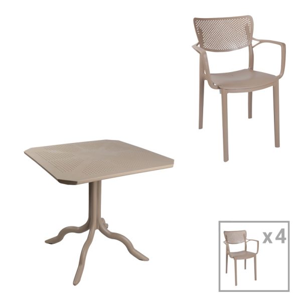 253 000096 Dining table Icon-Frontline pakoworld set of 5 pieces PP in cappuccino colorOutdoor furniture > Garden food table