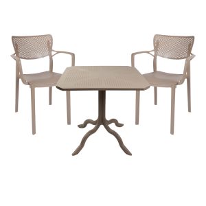 253 000097 Dining table Icon-Frontline pakoworld set of 3 pieces PP in cappuccino colorOutdoor furniture > Garden food table