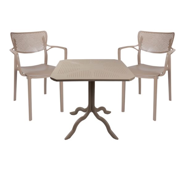 253 000097 Dining table Icon-Frontline pakoworld set of 3 pieces PP in cappuccino colorOutdoor furniture > Garden food table