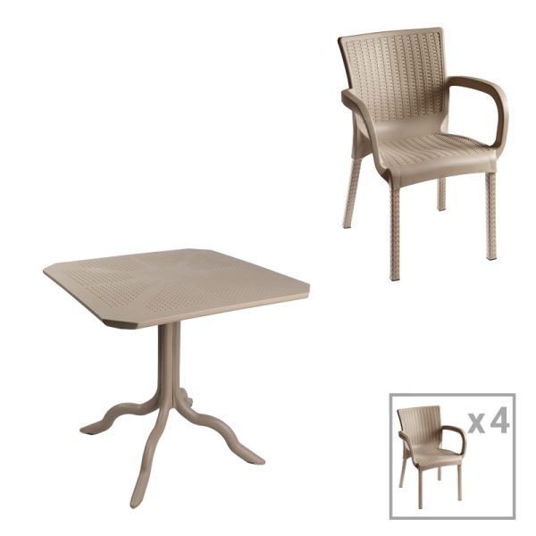 253 000101 Icon-Festive pakoworld dining set 5pcs PP in cappuccino colorOutdoor furniture > Garden food table