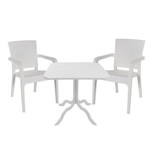 253 000104 Dining table Icon-Halcyon pakoworld set of 3 pieces PP in white shadeOutdoor furniture > Garden food table