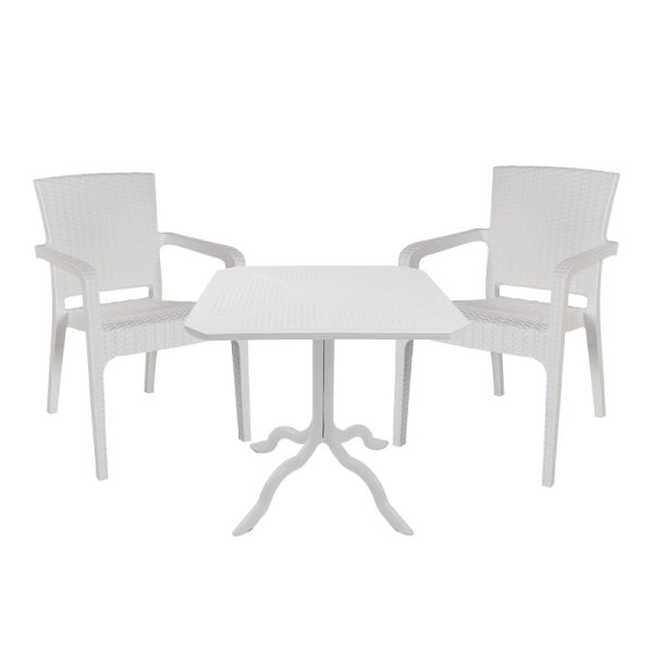 253 000104 Dining table Icon-Halcyon pakoworld set of 3 pieces PP in white shadeOutdoor furniture > Garden food table