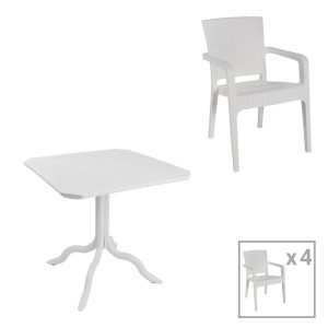 253 000105 Dining table Icon-Halcyon pakoworld set of 5 pieces PP in white shadeOutdoor furniture > Garden food table