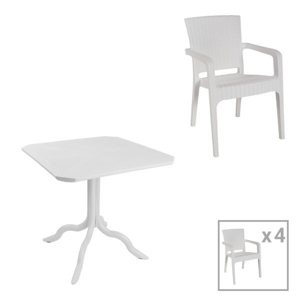 253 000105 Dining table Icon-Halcyon pakoworld set of 5 pieces PP in white shadeOutdoor furniture > Garden food table