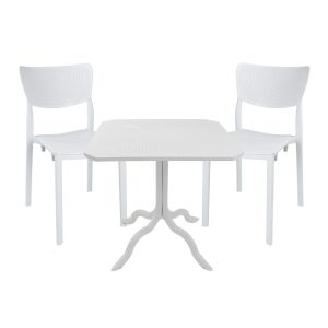 253 000106 Dining table Icon-Ignite pakoworld set of 3 pieces PP in white shadeOutdoor furniture > Garden food table